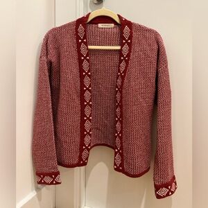 Cottagecore Style 100% Organic Cotton Elegant Red Patterned Cardigan